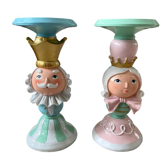 Cupcakes and Cashmere King & Queen Candle Holders Holiday Nutcracker Pastel New - Picture 1 of 16